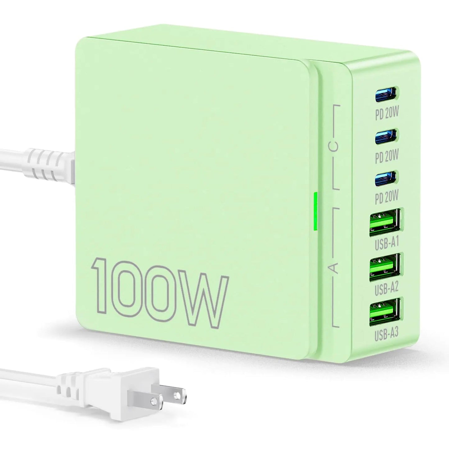 USB C Charger Block Charging Station: 100W 6 Port GaN Fast Charging Brick Hub Cube Box - PD 3.0 Type C & USB A Wall Charger Power Adapter for All iPhone iPad Samsung Android Pixel Series - Catch Cards