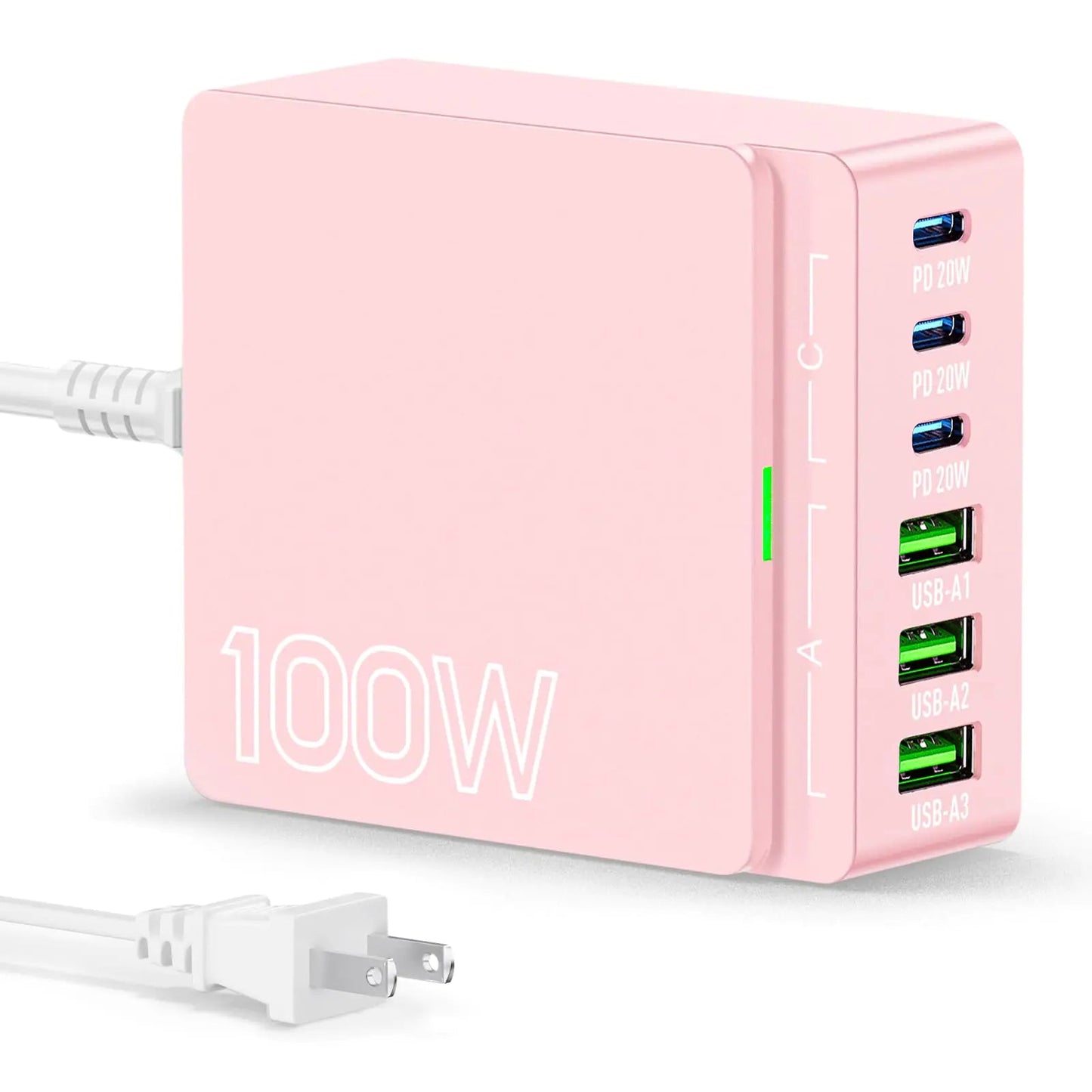 USB C Charger Block Charging Station: 100W 6 Port GaN Fast Charging Brick Hub Cube Box - PD 3.0 Type C & USB A Wall Charger Power Adapter for All iPhone iPad Samsung Android Pixel Series - Catch Cards