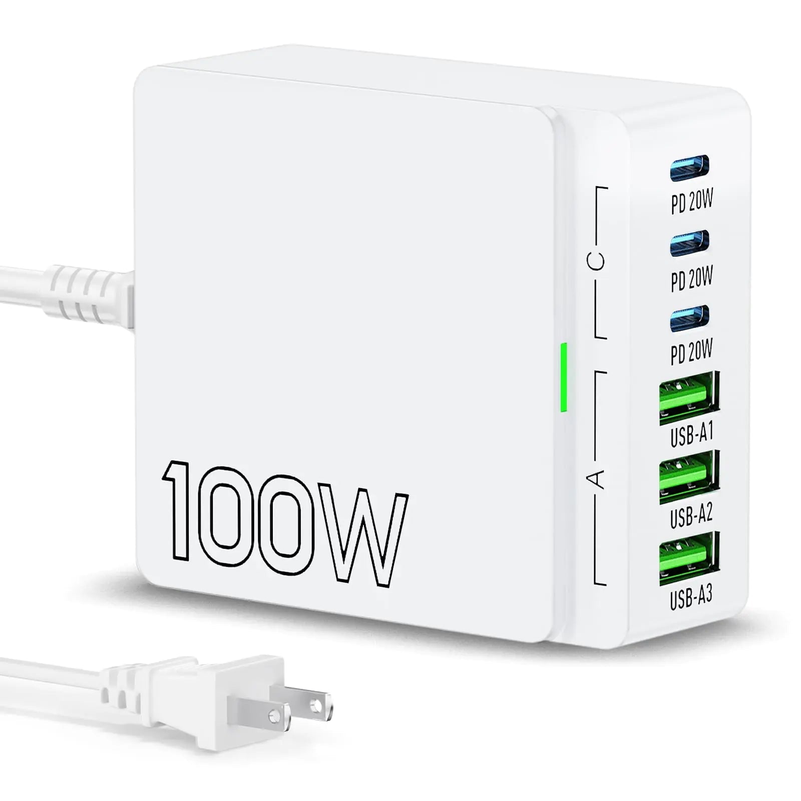 USB C Charger Block Charging Station: 100W 6 Port GaN Fast Charging Brick Hub Cube Box - PD 3.0 Type C & USB A Wall Charger Power Adapter for All iPhone iPad Samsung Android Pixel Series - Catch Cards
