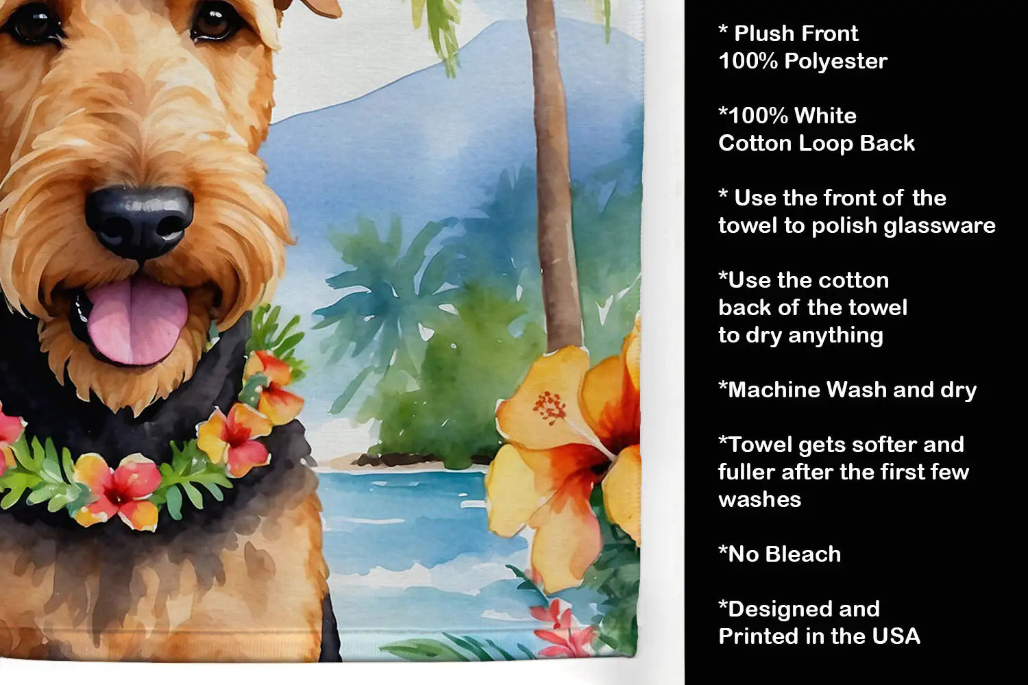 Airedale Terrier Luau Kitchen Towel WEM Support (www.WEM.support)