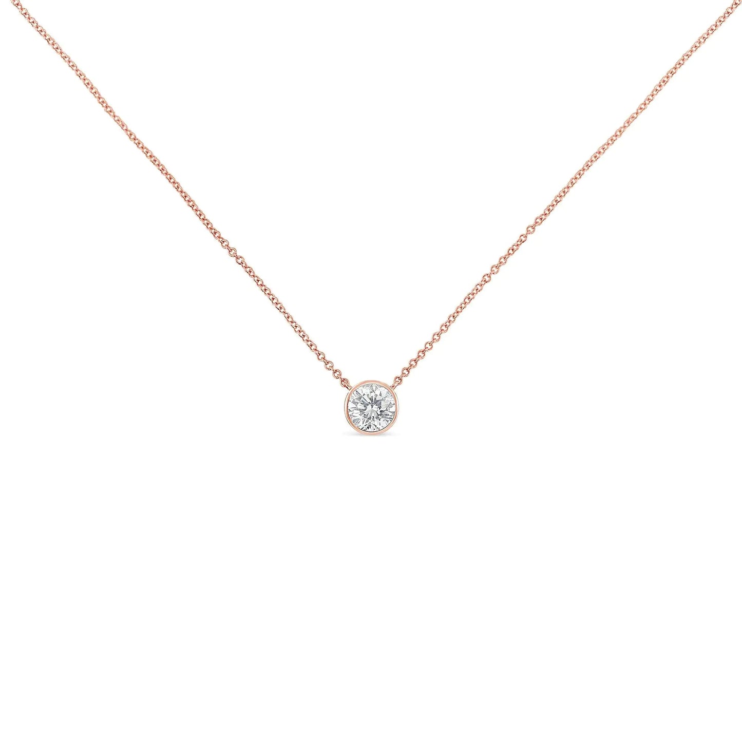 10K Roségold 1/5 Karat Rund Brillantgeschliffener Diamant Modern Gefasste Solitär Halskette 16"-18" (H-I Farbe, SI2-I1 Reinheit) WEM Support (www.WEM.support)