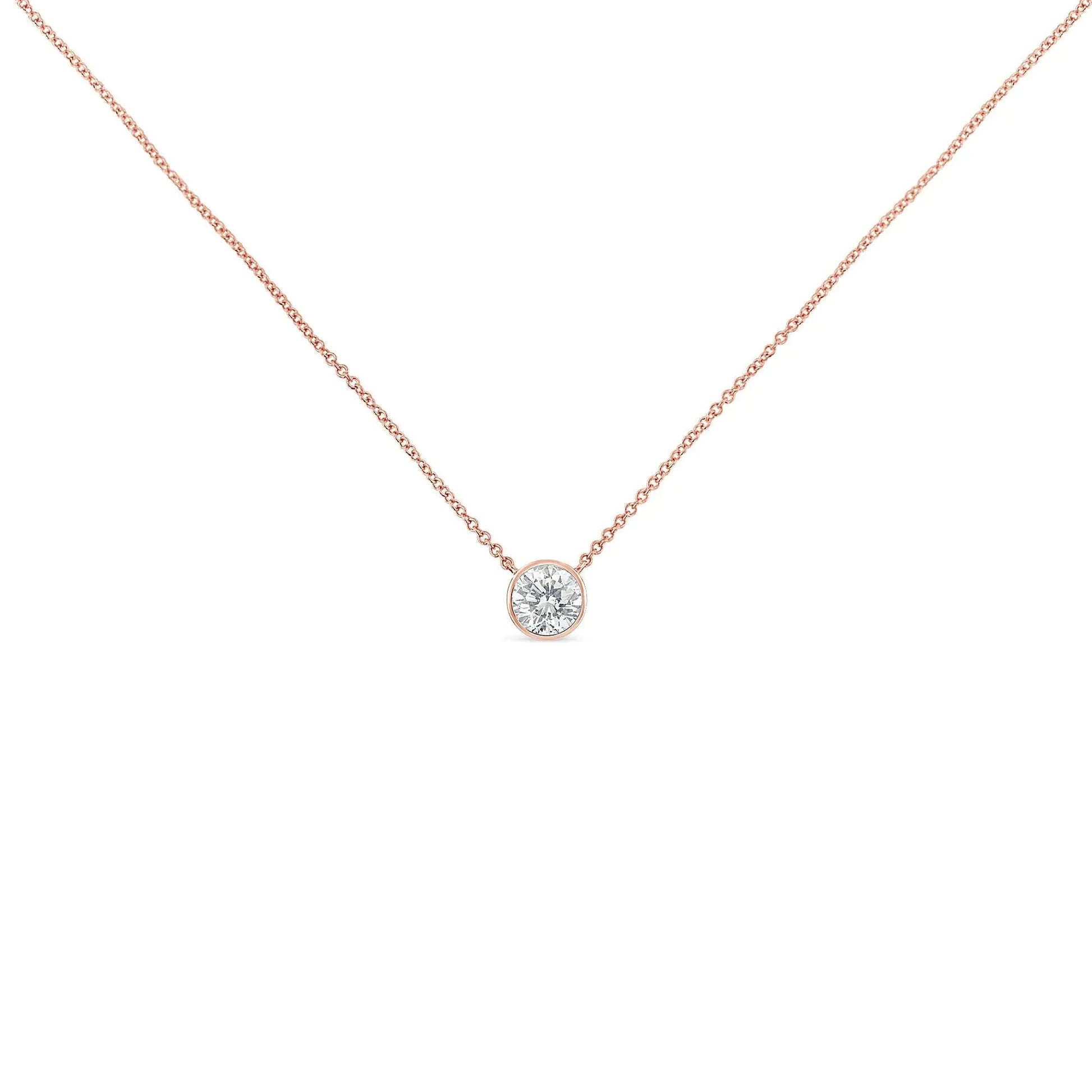 10K Roségold 1/5 Karat Rund Brillantgeschliffener Diamant Modern Gefasste Solitär Halskette 16"-18" (H-I Farbe, SI2-I1 Reinheit) WEM Support (www.WEM.support)