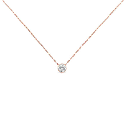 10K Roségold 1/5 Karat Rund Brillantgeschliffener Diamant Modern Gefasste Solitär Halskette 16"-18" (H-I Farbe, SI2-I1 Reinheit) WEM Support (www.WEM.support)