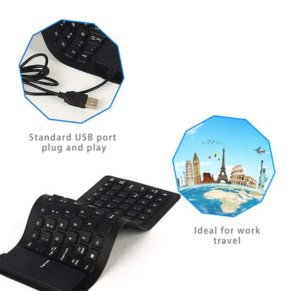 Waterproof Silicone Keyboard Foldable Flexible USB Dustproof DirtProof Full Size WEM Support (www.WEM.support)