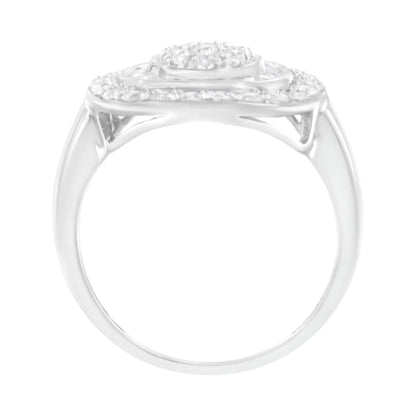 .925 Sterling Silver 1cttw Round and Baguette-Cut Diamond Square Cocktail Ring (I2-I3 Clarity, H-I Color) WEM Support (www.WEM.support)