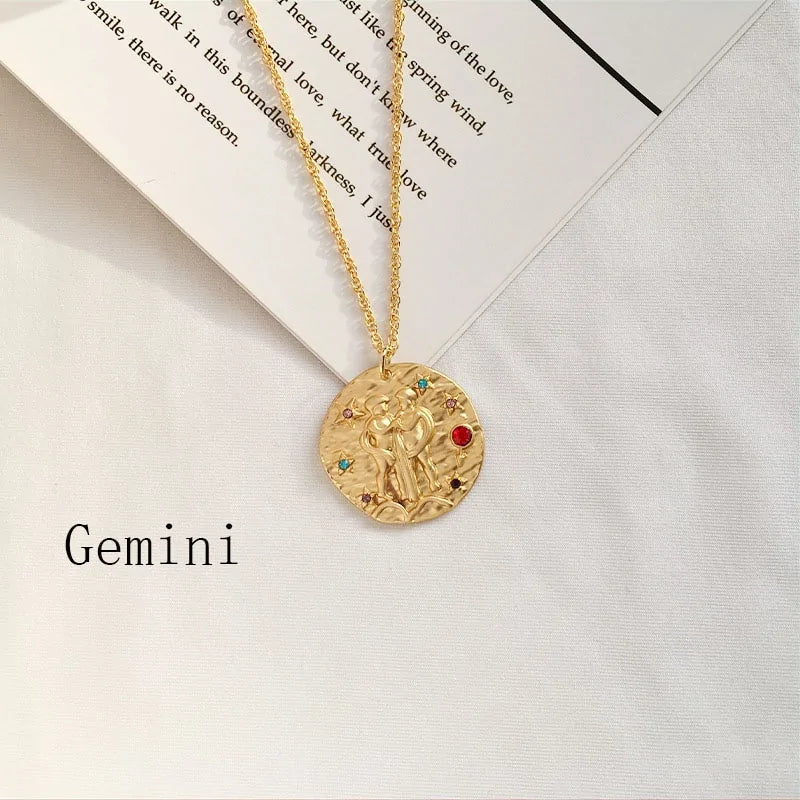 Gold Coin Disk Pendant Zodiac Necklace WEM Support (www.WEM.support)