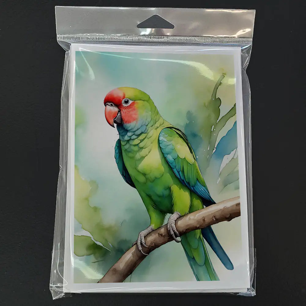 African Ringneck Parrot Greeting Cards Pack of 8 WEM Support (www.WEM.support)