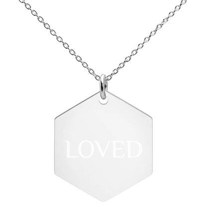 Sterling Silver Loved Hexagon Necklace WEM Support (www.WEM.support)