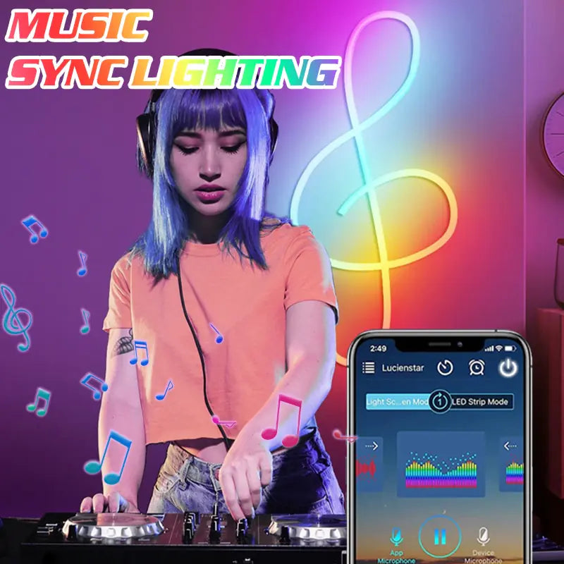 Barra de Luz Neon LED RGB com WiFi, Controle por App e Voz, Sincronização com Música – Ideal para Iluminação de Fundo de TV e Decoração de Ambientes WEM Support (www.WEM.support)
