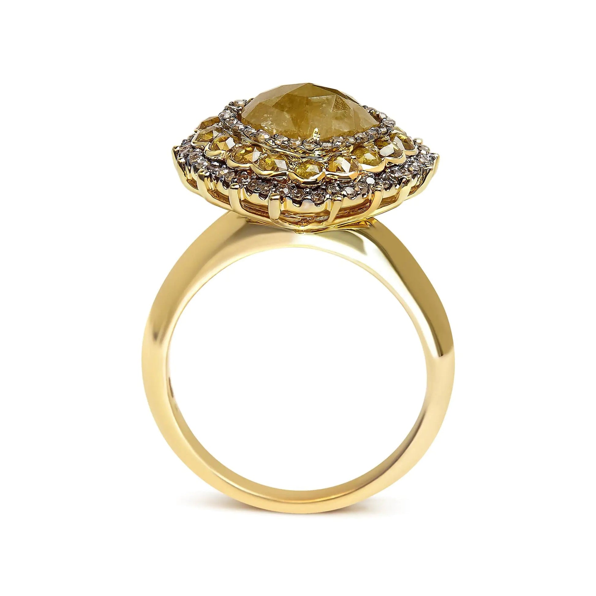 14K Yellow Gold 3.00 Cttw Yellow Rose Cut and White Diamond Halo Cocktail Ring (Yellow/I-J Color, I1-I2 Clarity) - Size 7 WEM Support (www.WEM.support)