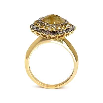 14K Yellow Gold 3.00 Cttw Yellow Rose Cut and White Diamond Halo Cocktail Ring (Yellow/I-J Color, I1-I2 Clarity) - Size 7 WEM Support (www.WEM.support)