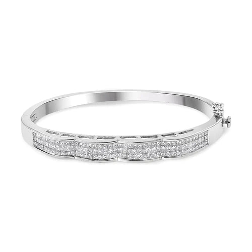 14K White Gold 3 1/3 Cttw Invisible Set Princess-Cut Diamond Wave Bangle Bracelet (H-I Color, SI1-SI2 Clarity) - Size 7" WEM Support (www.WEM.support)