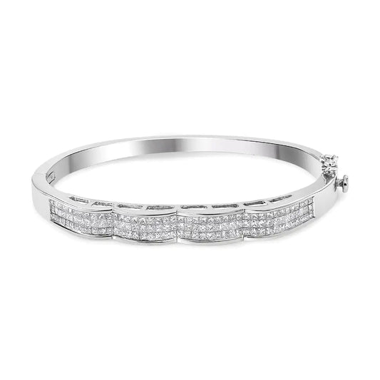 14K White Gold 3 1/3 Cttw Invisible Set Princess-Cut Diamond Wave Bangle Bracelet (H-I Color, SI1-SI2 Clarity) - Size 7" WEM Support (www.WEM.support)