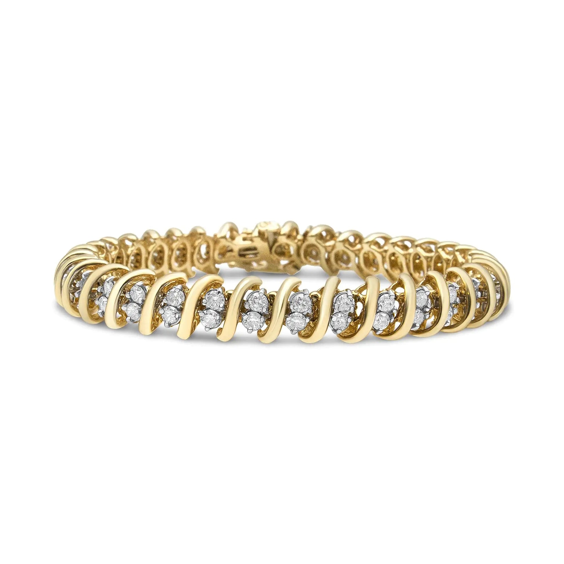 10K Yellow Gold 2.0 Cttw Martini Prong Set Brilliant Round Cut Double Diamond S Link Tennis Bracelet (J-K Color, I1-I2 Clarity) - 7" WEM Support (www.WEM.support)
