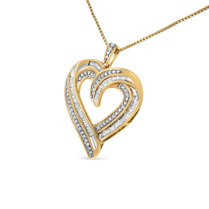 .925 Sterling Silver 3/4 Cttw Round and Baguette-Cut Diamond Open Heart 18" Pendant Necklace (I-J Color, I2-I3 Clarity) WEM Support (www.WEM.support)