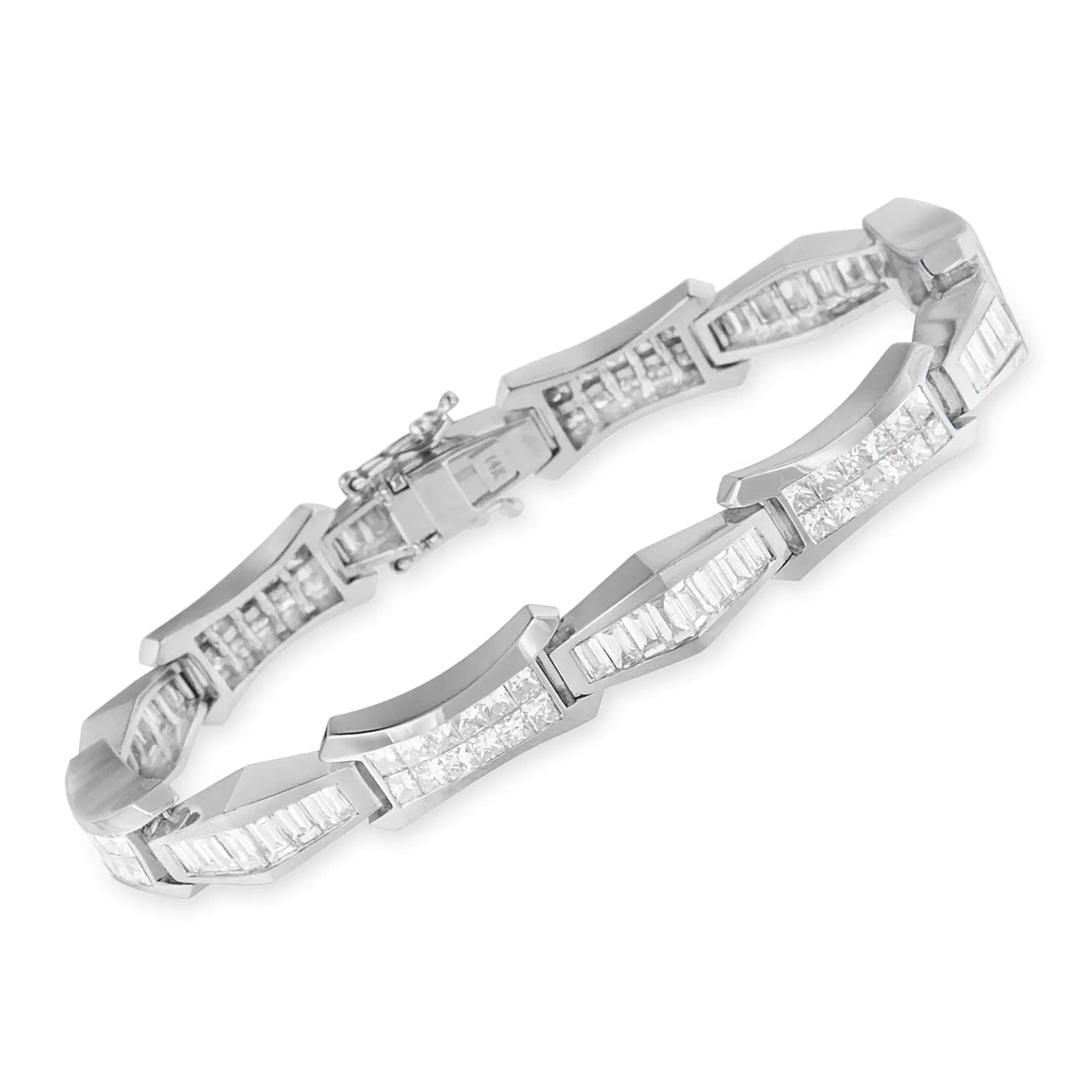 14K White Gold Baguette and Princess Cut Diamond Bracelet (8.09 cttw, H-I Color, SI1-SI2 Clarity) WEM Support (www.WEM.support)