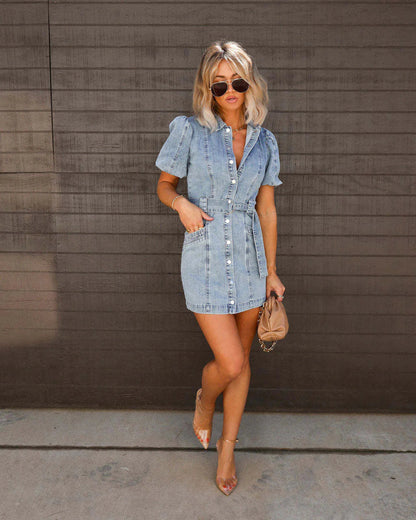 Loose Denim Short Sleeve Dress WEM Support (www.WEM.support)