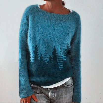Women's Multicolor Round Neck Loose Knit Sweater WEM Support (www.WEM.support)