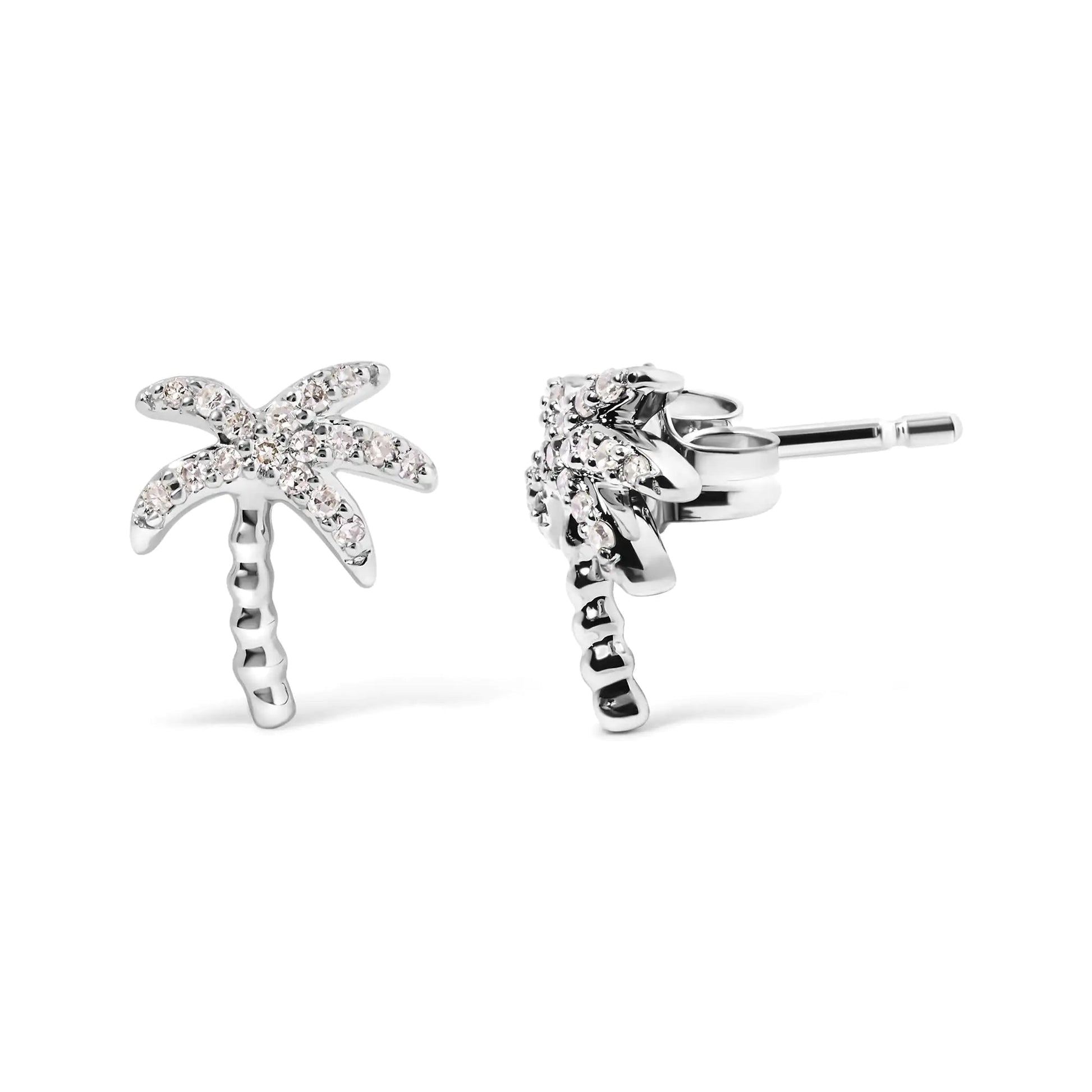 10K White Gold 1/10 Cttw Diamond  Encrusted Palm Tree Stud Earrings (H-I Color, I1-I2 Clarity) WEM Support (www.WEM.support)