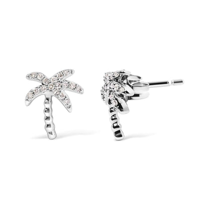10K White Gold 1/10 Cttw Diamond  Encrusted Palm Tree Stud Earrings (H-I Color, I1-I2 Clarity) WEM Support (www.WEM.support)