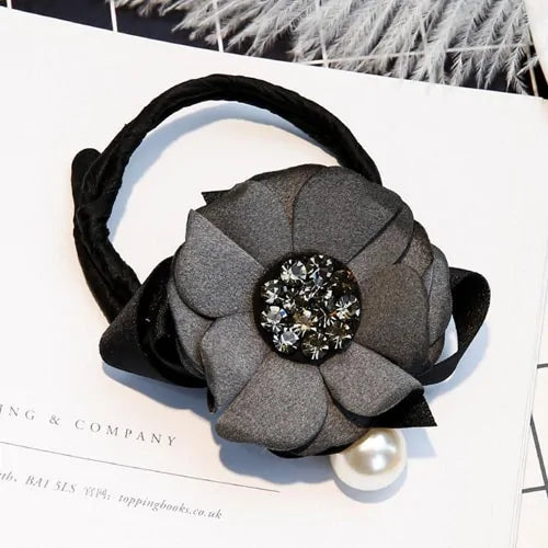 Elegant Rhinestone Flower Pearls Hair Curls Bun Maker WEM Support (www.WEM.support)