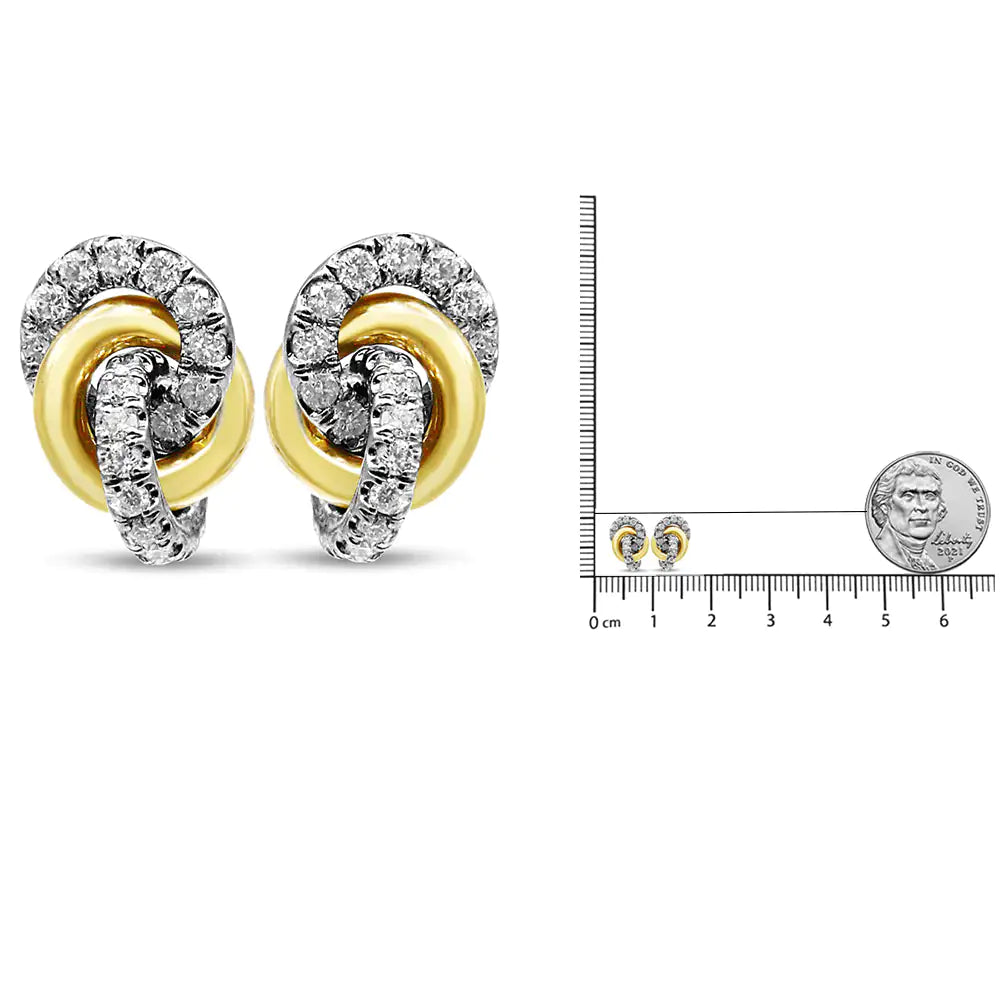 10K Yellow and White Gold 1/2 Cttw Diamond Triple Interlocking Knot Earrings (I-J Color, I1-I2 Clarity) WEM Support (www.WEM.support)