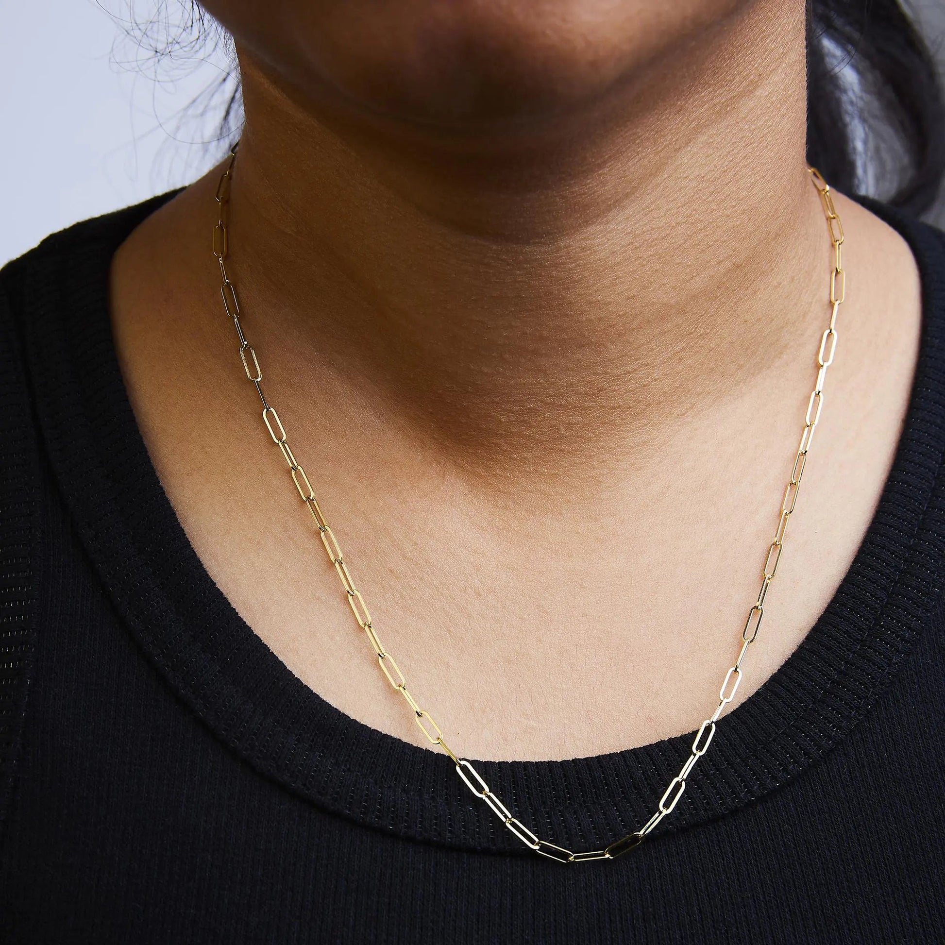 Unisex Solid 14K Gold 2.5mm Paperclip Chain Necklace WEM Support (www.WEM.support)