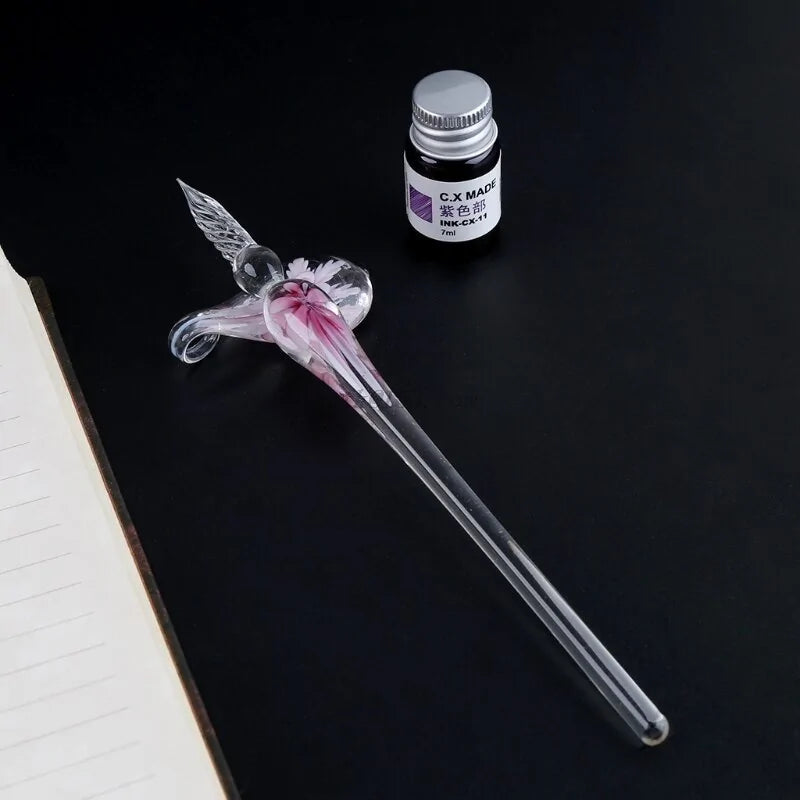 Elegant Crystal Floral Glass Dip Pen WEM Support (www.WEM.support)