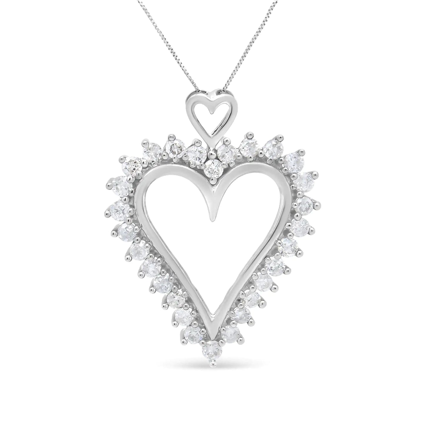 .925 Sterling Silver 1 3/4 Cttw Round Diamond Lined Open Heart Pendant 18" Necklace (I-J Color, I2-I3 Clarity) WEM Support (www.WEM.support)