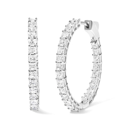 14K White Gold Natural Princess Cut Diamond Inside Out Hoop Earrings (G-H Color, SI2-I1 Clarity) WEM Support (www.WEM.support)