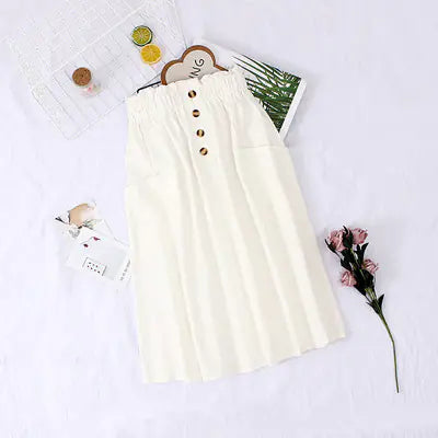 Solid Color Loose Cotton Mid-Length Skirt