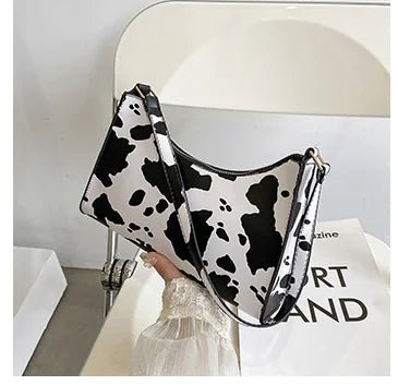 Vintage Cow Print Baguette Bag - Stylish Tote Handbag - Catch Cards