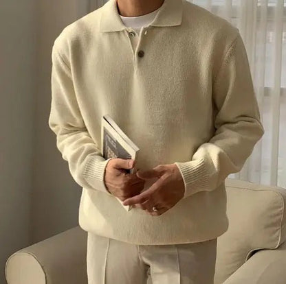 Vintage Polo Collar Buttoned Sweater for Men - Catch Cards