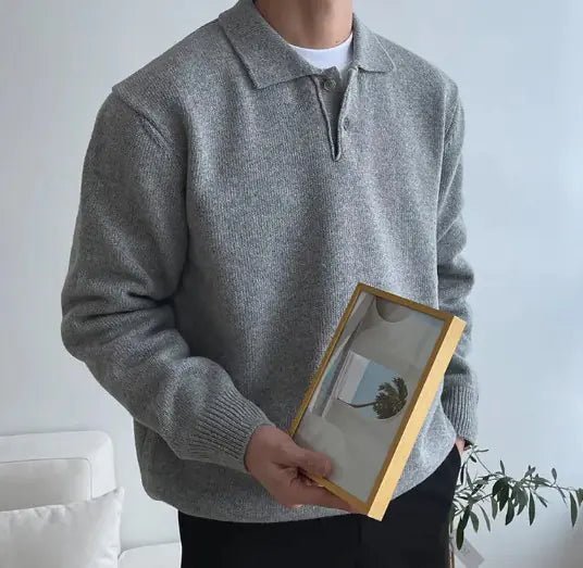 Vintage Polo Collar Buttoned Sweater for Men - Catch Cards
