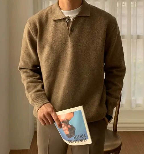 Vintage Polo Collar Buttoned Sweater for Men - Catch Cards