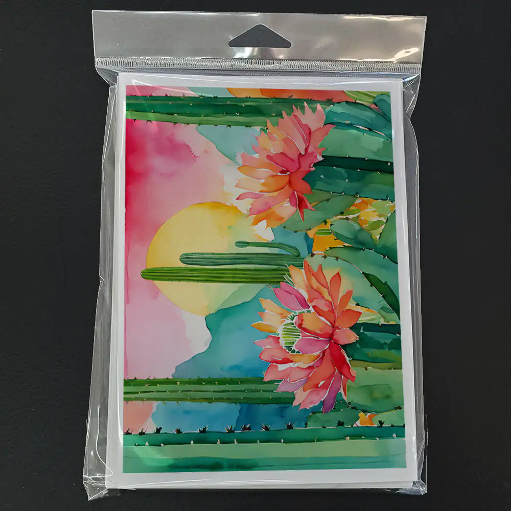 Arizona Saguaro Cactus Blossom in Watercolor Greeting Cards Pack of 8 WEM Support (www.WEM.support)