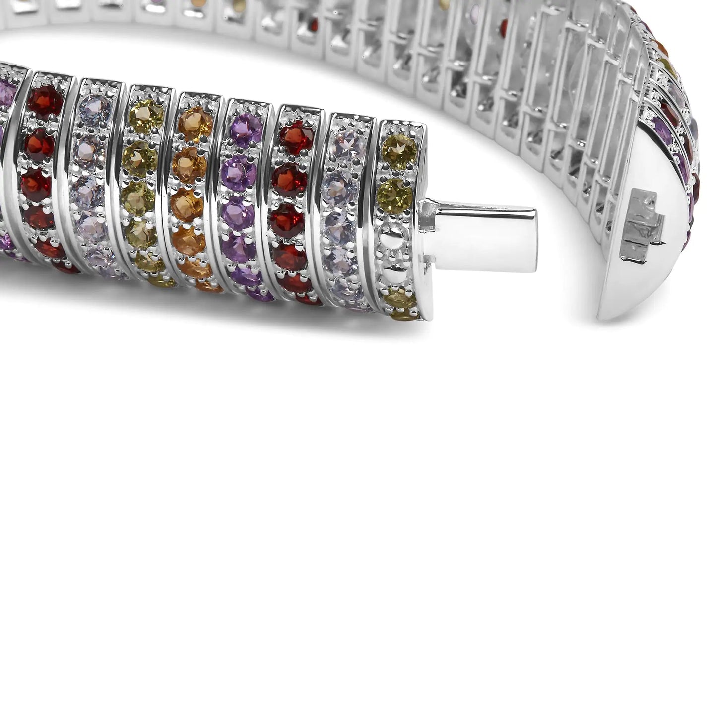 .925 Sterling Silver Multi Row Rainbow Gemstone  Bangle Bracelet - 7.5" Inches WEM Support (www.WEM.support)