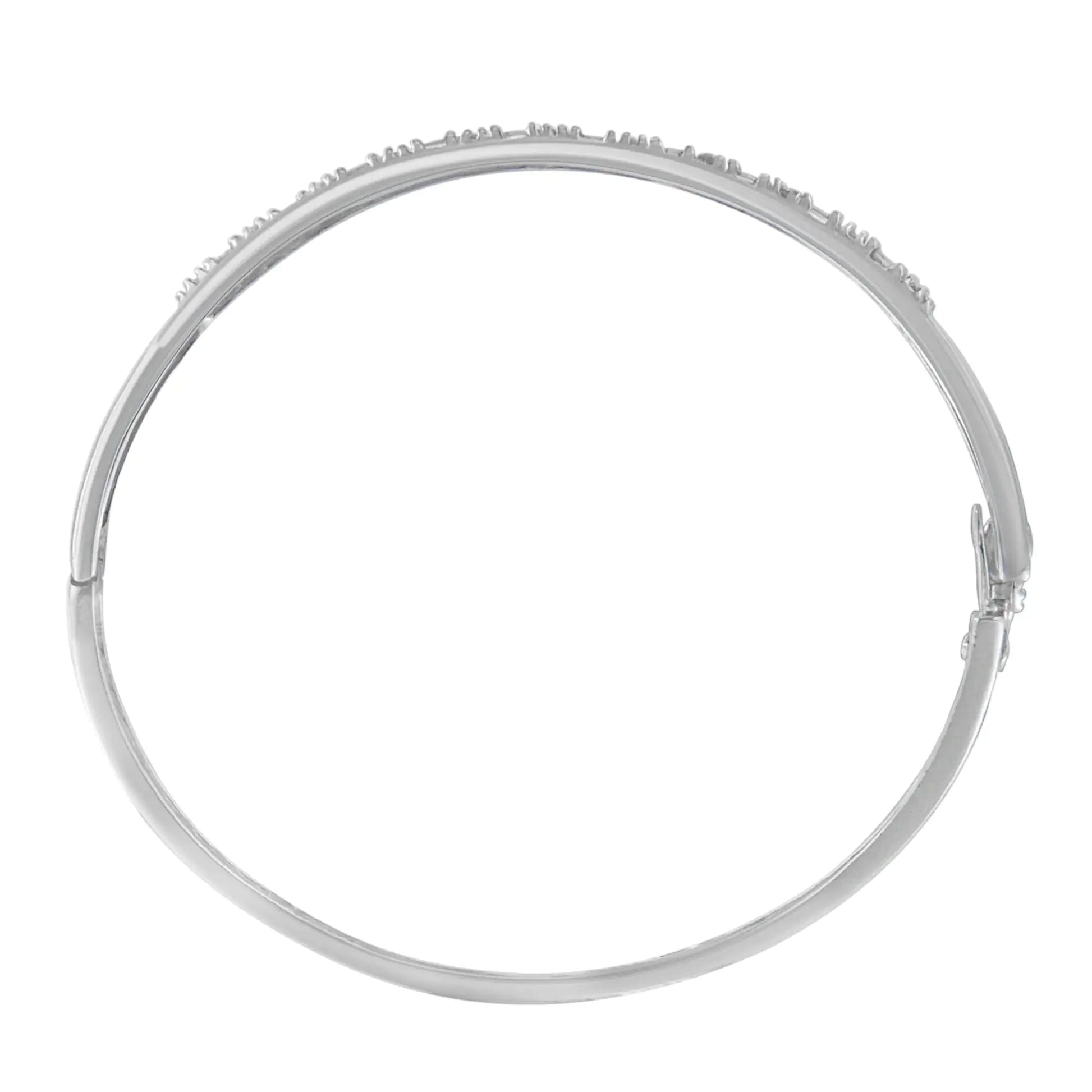 14K White Gold Round And Baguette-cut Diamond Bangle (1 cttw, H-I Color, SI2-I1 Clarity) WEM Support (www.WEM.support)