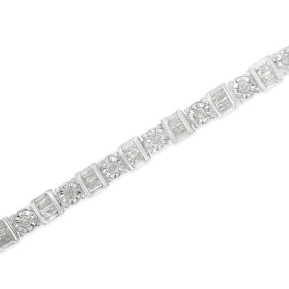 10K White Gold 1.0 Cttw Baguette & Round Diamond Alternating Link Tennis Bracelet (I-J Color, I2-I3 Clarity) - 7” WEM Support (www.WEM.support)