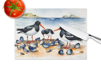 Oystercatchers Feeding Glass Cutting Board WEM Support (www.WEM.support)