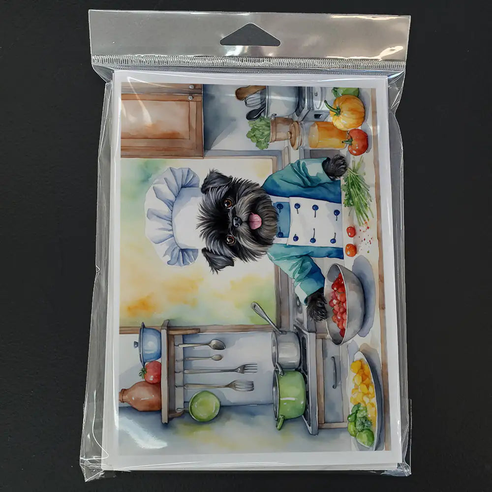 Affenpinscher The Chef Greeting Cards Pack of 8 WEM Support (www.WEM.support)