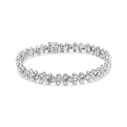 14K White Gold 1 1/2 Cttw Round Diamond Floral Clover-Shaped Link Bracelet (H-I Color, SI1-SI2 Clarity) - Size 7" WEM Support (www.WEM.support)