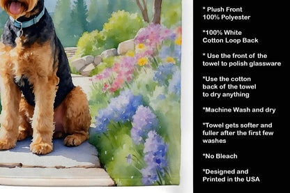 Airedale Terrier Spring Garden Kitchen Towel WEM Support (www.WEM.support)