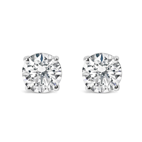 .925 Sterling Silver 1.0 Carat Round Brilliant Cut Lab Grown White Diamond 4-Prong Classic Solitaire Stud Earrings WEM Support (www.WEM.support)