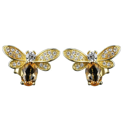 Amber Crystal Earrings with Bee CZ Wings WEM Support (www.WEM.support)