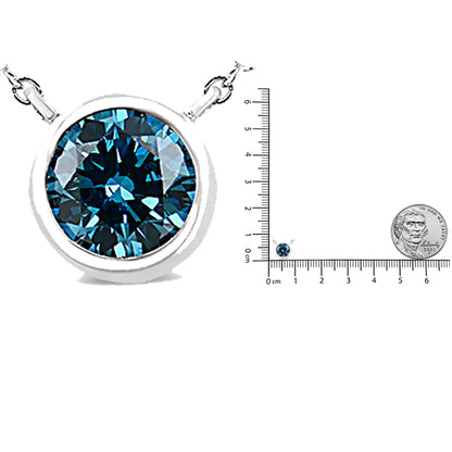 14K White Gold 1/2 Cttw Blue Lab Grown Diamond Modern Bezel-Set Solitaire 16"-18" Pendant Necklace (Blue Color,  VS2-SI1 Clarity) WEM Support (www.WEM.support)