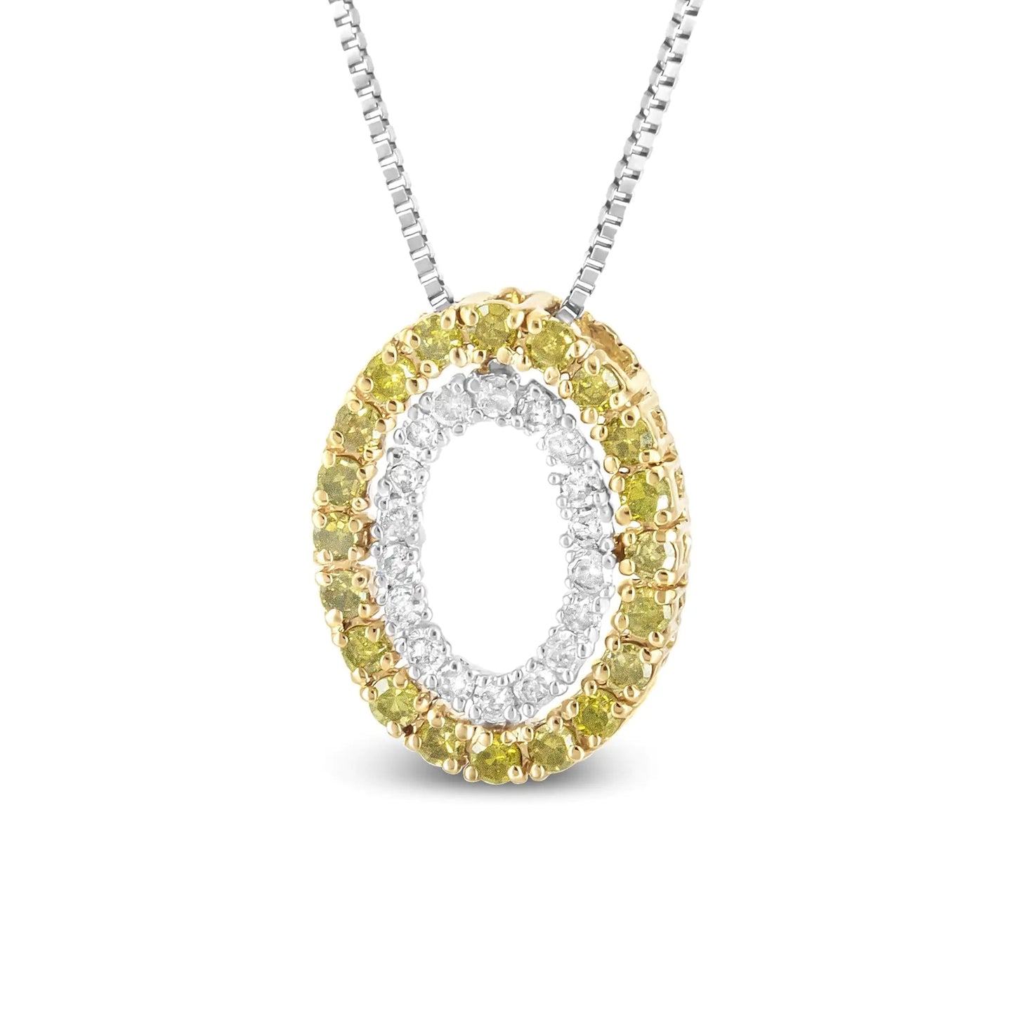 14K Yellow Gold Plated .925 Sterling Silver 1/2 Cttw Color Treated Diamond Double Oval Shape 18" Pendant Necklace (Yellow Color, I2-I3 Clarity) WEM Support (www.WEM.support)