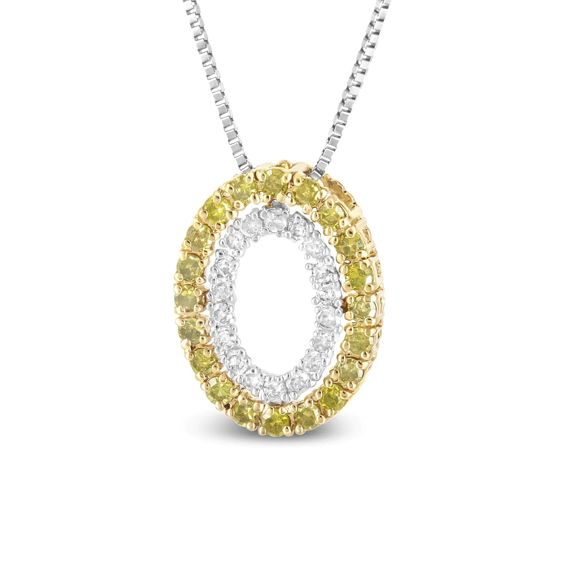 14K Yellow Gold Plated .925 Sterling Silver 1/2 Cttw Color Treated Diamond Double Oval Shape 18" Pendant Necklace (Yellow Color, I2-I3 Clarity) WEM Support (www.WEM.support)