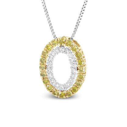 14K Yellow Gold Plated .925 Sterling Silver 1/2 Cttw Color Treated Diamond Double Oval Shape 18" Pendant Necklace (Yellow Color, I2-I3 Clarity) WEM Support (www.WEM.support)