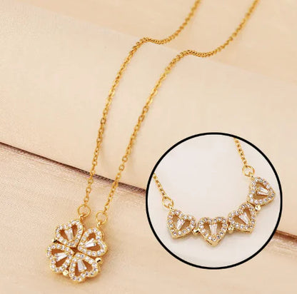 Rose Gift Box with Four-Leaf Grass and Heart Necklaces HejK.com